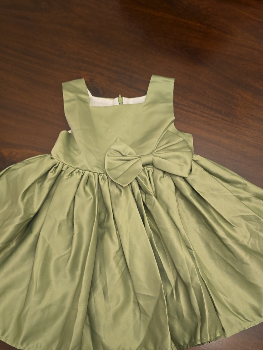 Classic Olive Green Bow-Accent Toddler Girl Dress